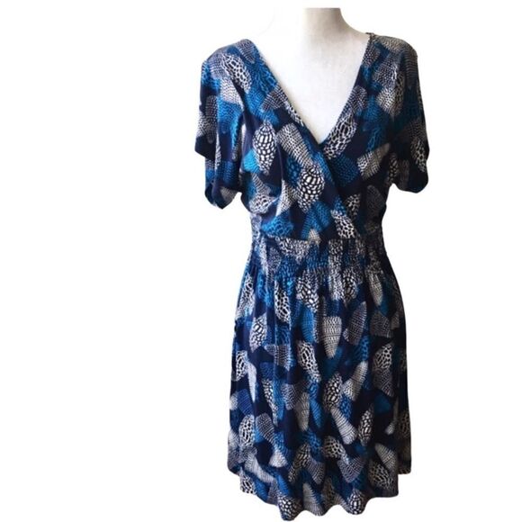 Tory Burch Silk Jersey Surplice Blue Print Dress - Picture 1 of 10